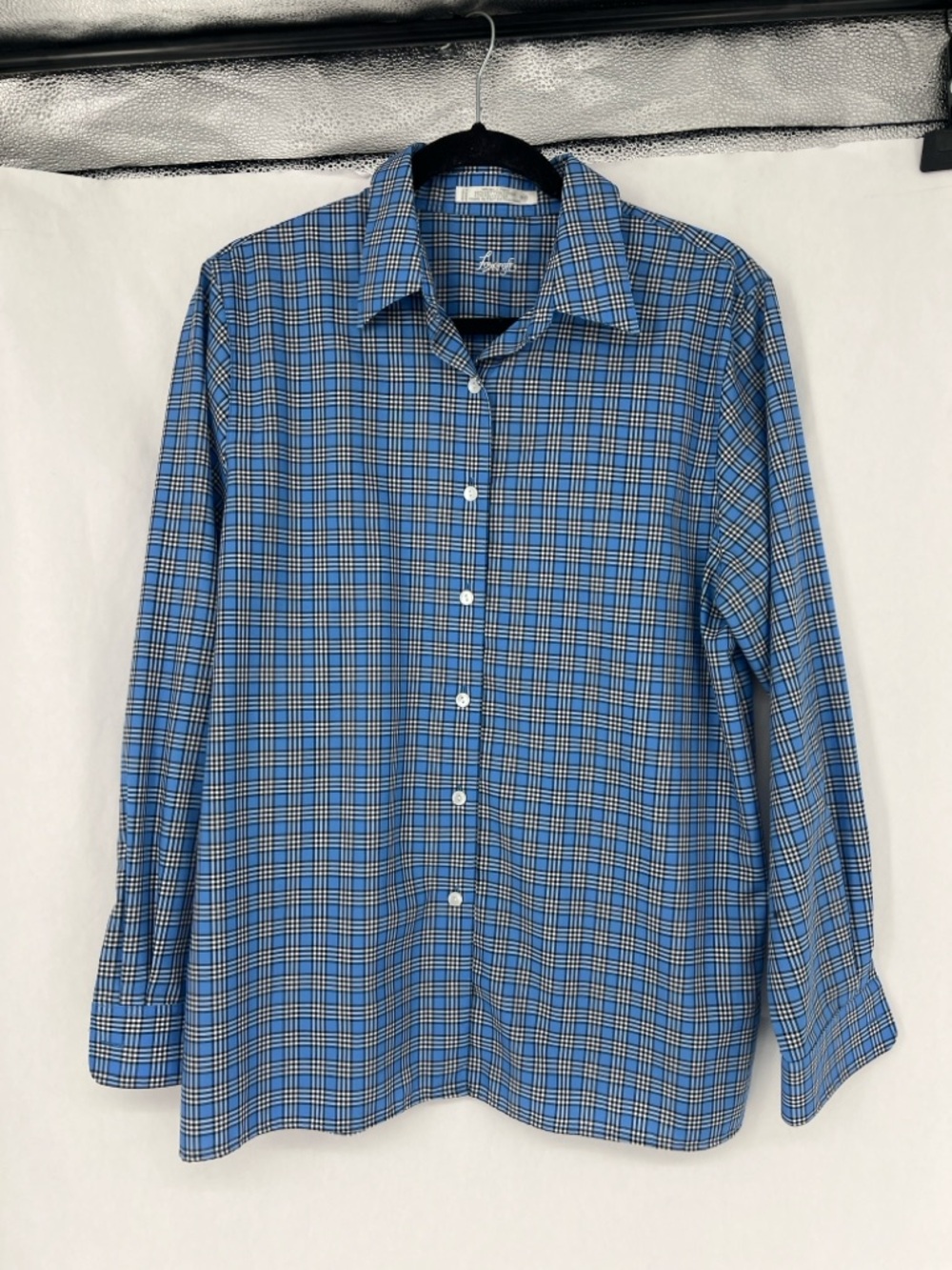 Foxcroft Blue Plaid Long-Sleeve Dress Shirt